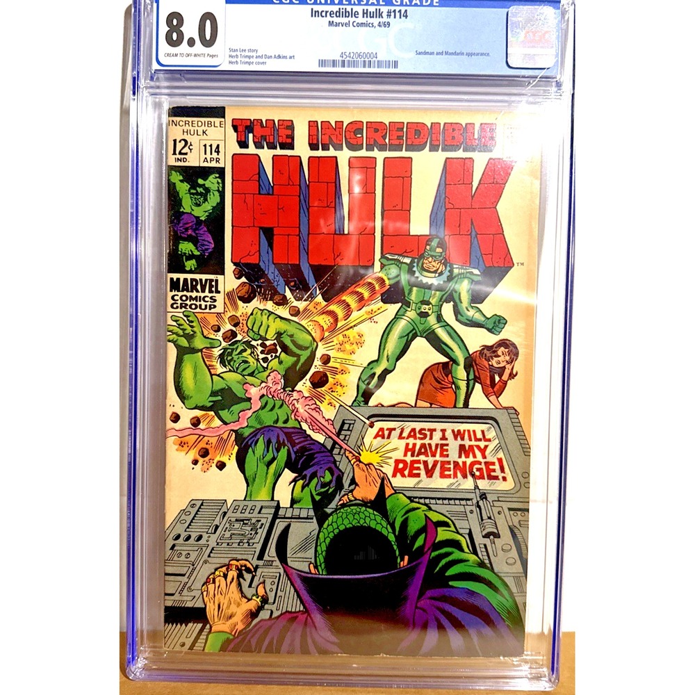 Incredible Hulk 114 vs Sandman Mandarin 1969 CGC 8.0 Marvel Comics Silver Age